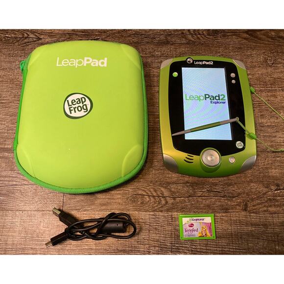 Green LeapPad 2, Game, Cable, Camera Kids Learning Tablet Leapfrog Bundle - Picture 1 of 14